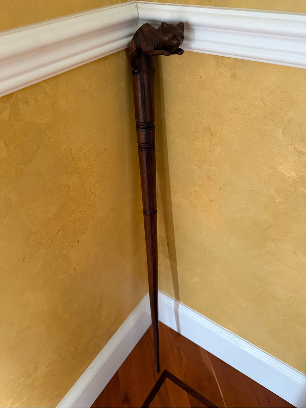 Antique Handcrafted Mahogany Cat Walking Stick
